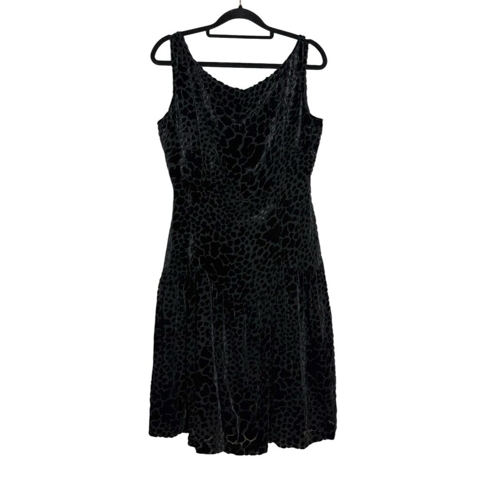 Vintage Vivienne Tam East Wind Code 90s Black Velvet Leopard Print Silk Dress M